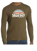 New Hurley Rise &amp; Jam Men’s Olive Crew Neck Long Sleeve Logo Shirt Medium - $17.82