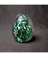 Green White Speckled Mottled Egg Shaped Art Glass Paperweight - $16.23 CAD