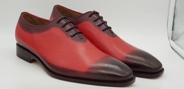 Bespoke Men&#39;s Handmade Red Black Color Genuine Leather Whole Cut Lace Up Oxford  - £159.04 GBP