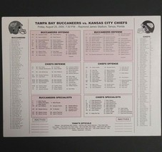 Tampa Bay Buccaneers vs Chiefs Football Media Guide Game Flip Card 8/25/... - $14.99