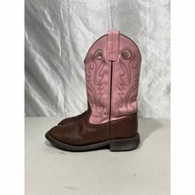 Old West Brown &amp; Pink Leather Western Cowgirl Boots Youths 4 - £19.65 GBP