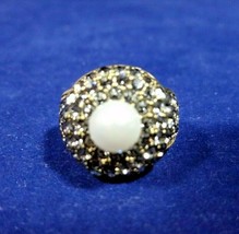 Heidi Daus Bronze Ring Center Set White Faux Pearl Surrounded by Black Crystals - £117.94 GBP