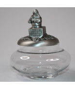 Vintage Clear Glass Jar With Pewter Christmas Santa Trinket Dish Rare 3D... - $6.85