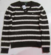 Lauren Ralph Lauren Women’s Cable Knit Sweater V-Neck Brown Striped Smal... - $69.98
