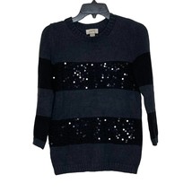 Loft Ann Taylor Sequin Striped Pullover Sweater 3/4 Sleeve Cotton Women Small - £15.77 GBP