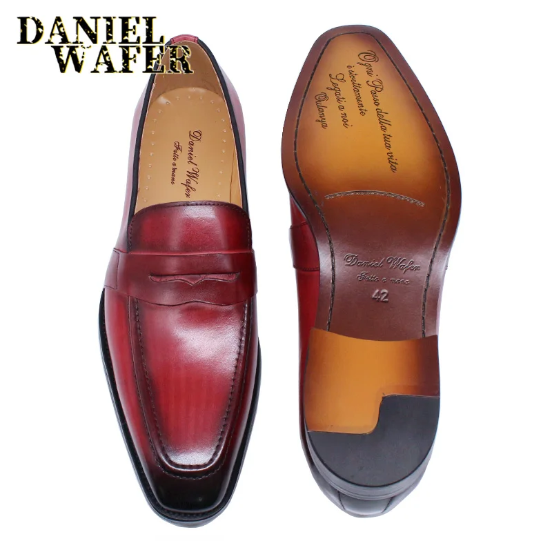 Luxury Men Loafers Shoes Genuine Leather Penny Loafer Slip On Pointed To... - £109.95 GBP