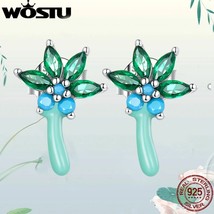 925 Sterling Silver Green Coconut Tree Stud Earrings For Women Turquoise AAA Zir - £17.19 GBP