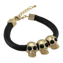 Zeckos Rounded Vinyl Bracelet with Gold Tone Skull Beads - £11.29 GBP