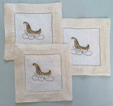Sferra Cocktail Napkins Embroidered Christmas Sled 3 Piece Gold/Silver 6... - $26.63