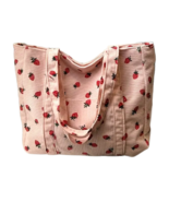 Pink Corduroy Tote Bag Strawberry Pattern Large 13&quot;x12&quot; Shoulder Bag Pur... - $34.36 CAD