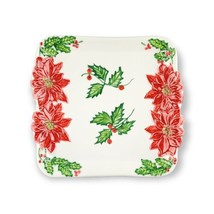 Christmas Platter Serving Tray Plate Dish Poinsettia Flowers Hand Painte... - £27.24 GBP