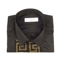 Men CEREMONIA Turkey Shirt 100% Cotton Fancy Rhine Stones #TSV 15 Black Slim Fit image 10