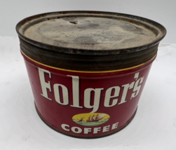 Vintage 1952 Folger’s Coffee w/ lid opened Tin Can  in Awesome condition - £18.15 GBP