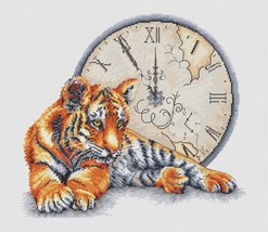 Tiger Cross stitch Chinese pattern pdf - Tiger Year cross stitch time clock  - $13.99