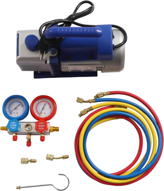  3CFM Vacuum Pump, Leak Detector, 3 Hoses Quick Couplers, Puncture and S... - $199.15
