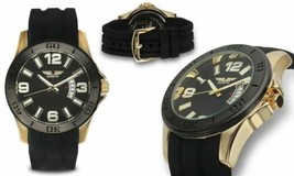 NEW Deporte 9898 Men&#39;s SERRES Series Black Bezel Silicone Yellow Gold Case Watch - £25.28 GBP