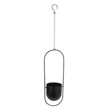 Black Metal Hanging Planter Indoor Outdoor Flower Pot Minimalist Oval Decor - £27.59 GBP