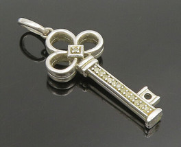 925 Silver - Vintage Black &amp; White Genuine Diamonds Royal Key Pendant - PT20883 - £61.19 GBP