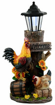 Country Farm Rooster Hen Chicks Family By Sunflowers Solar Light Lantern... - £63.19 GBP
