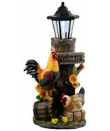 Country Farm Rooster Hen Chicks Family By Sunflowers Solar Light Lantern... - £63.38 GBP