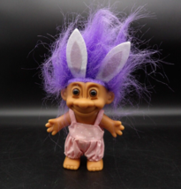 Vintage Russ Troll 5&quot; Doll Pink Jumper Bunny Ears Purple Hair 90&#39;s Easter - £10.91 GBP