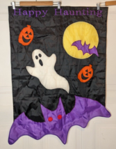 Happy Halloween outdoor flag decor black bat ghost jack o&#39; lantern 40&quot; x 27&quot; - £11.89 GBP