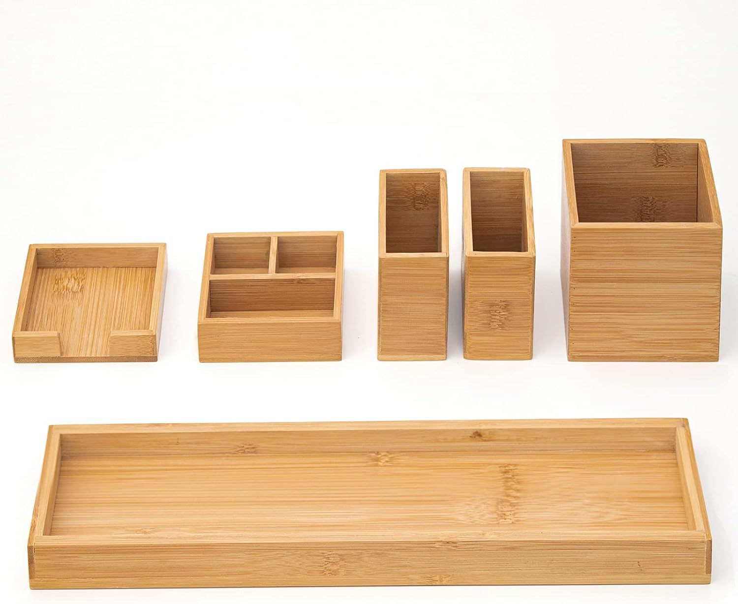 Bamboo Vanity Tray, 6-Piece Bathroom Countertop Vanity Tray, Holds Small... - $38.99