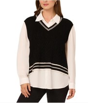 Adrianna Papell Womens Sweater Vest Blouse Black Multicolor Long Sleeves... - $791.16 MXN