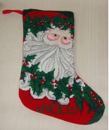 Santa Noel CHRISTMAS with Poinsettia NEEDLEPOINT STOCKING Vintage - €17,11 EUR