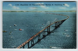 Air View Of Sunshine Skyway Bridge St. Petersburg Florida Postcard Linen 1962 - £5.69 GBP