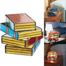 Stained Glass Stacked Books Lamp,Stained Glass Table Lamp, Vergissim Boo... - $26.99