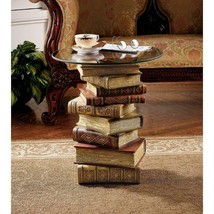 21&quot; Library Books Sculpture Glass Side Table - £212.83 GBP