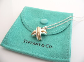 Tiffany &amp; Co Silver 18K Gold Signature X Necklace Pendant Gift Pouch Lov... - $368.00