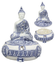Bhumisparsha Mudra Buddha Meditating Terracotta Blue White Jewelry Box - $23.99