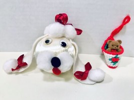 Vintage 1970&#39;s Handmade Poodle &amp; Flocked Teddy Bear Set Of 2 Christmas Ornaments - £10.18 GBP