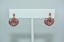 Fine 14K Rose Gold Small Hoops w/ Hefty Pave-set Pink CZs Heart Jackets - £366.50 GBP