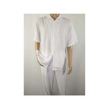 Mens INSERCH 2pc Walking Leisure Suit Shirt Pants Set Short Sleeves 9356 White image 4