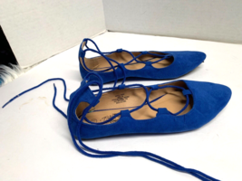 Charles Albert Womens Sz 7.5 Farah Blue Ankle Tie Flat Shoes Lace Faux S... - £17.79 GBP