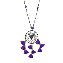 Mystical Dreamcatcher with Purple Quartz Beads &amp; Purple Tassel Necklace - $15.83