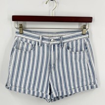American Eagle Jean Mom Shorts Size 6 Blue White Striped Denim Womens - $29.70