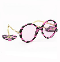 GUCCI CHAIN 0726 Gold Black Pink Zebra Heart Charm Round Sunglasses GG0726S 006 - £538.12 GBP