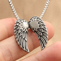 Mens Archangel Michael Angel Wing Pendant Necklace Stainless Steel Chain 24&quot; - £8.59 GBP