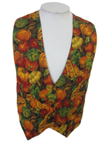 JLN USA Womens Vest Autumn Halloween Harvest gourds pumpkin sz L vintage cotton - £19.56 GBP