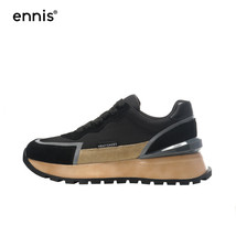 ENNIS Platform Woman Sneakers Thick Sole Reflective Dad Shoes Genuine Leather Ca - £80.25 GBP