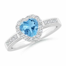 ANGARA Heart-Shaped Swiss Blue Topaz Halo Ring with Diamond Accents - £751.28 GBP