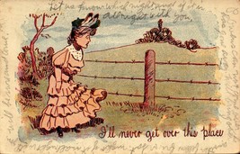 Antique 1908 Comic Postcard -Woman Fence “I&#39;ll Never Get Over This Place” Bkc - £3.15 GBP