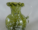 Vintage Blown Glass 4&quot; Mini Pitcher Green with White Splatter Glass - $12.46