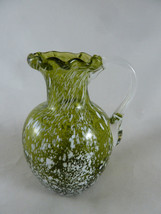 Vintage Blown Glass 4&quot; Mini Pitcher Green with White Splatter Glass - $233.88 MXN