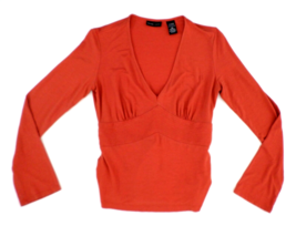 New York &amp; Company Women&#39;s Long Sleeve Pullover Top SX Orange Stretch - $11.88