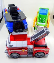 Paw Patrol Chase Marshall Rocky Vehicles Fire Recycle Police Truck Lot Of 3 - £19.92 GBP